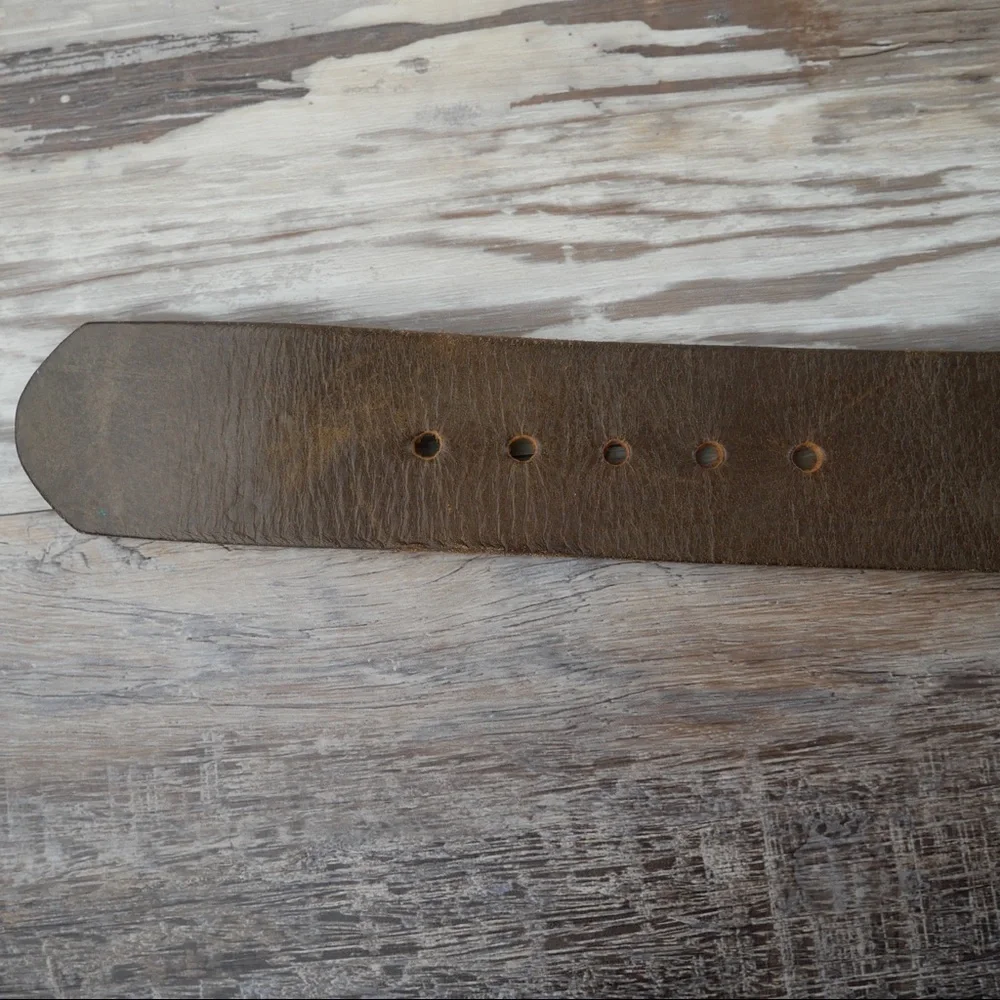 Salvatori brown leather belt w/brass tone buckle L - Picture 6 of 8